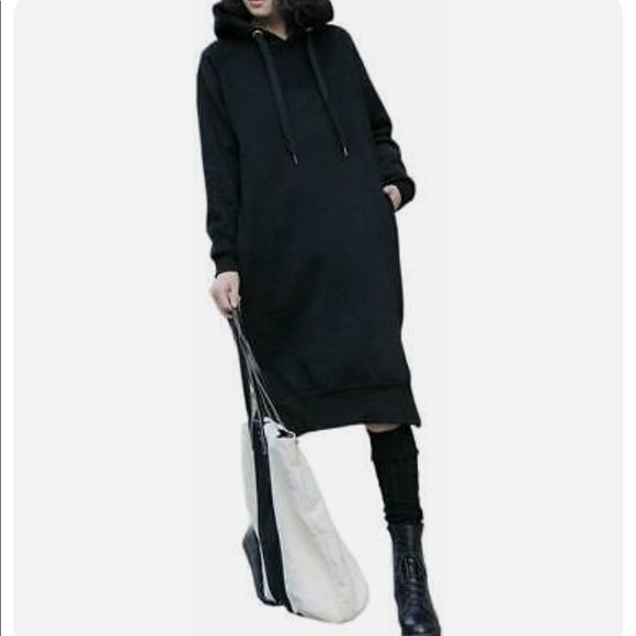 NUTEXROL Long Fleece Hooded Sweatshirt Dressing Black Size Small - Picture 8 of 8